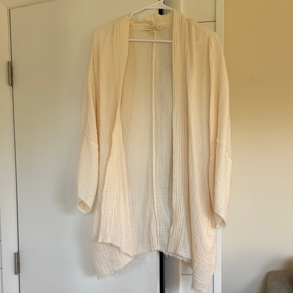 Johnny Was Calmé Lightweight Distressed Cream Open Cardigan